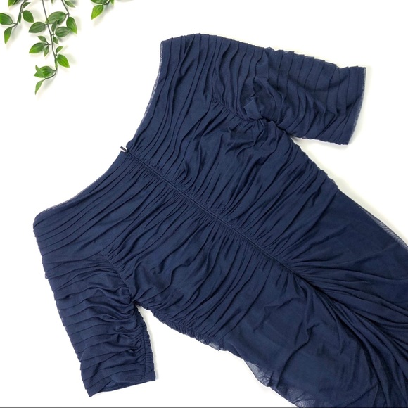 Tadashi Shoji Asymmetrical Ruched Mesh Gown - Picture 6 of 7